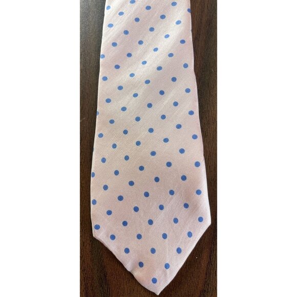 Vintage Men’s  Burt Pulitzer Tie Handmade All 100% Silk Pink With Blue Polka Dot - Picture 2 of 5